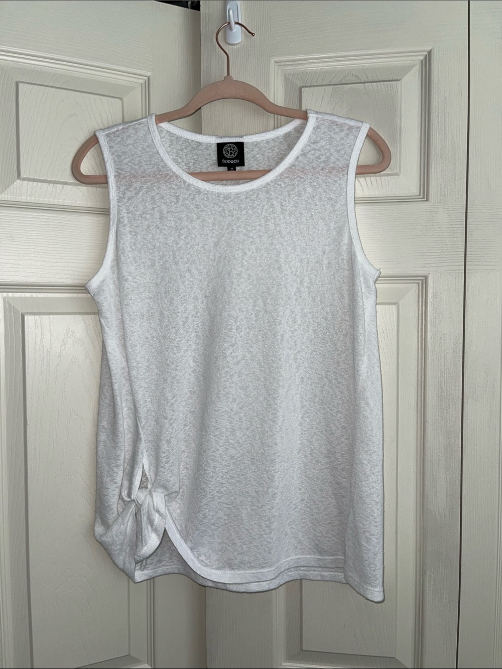 Bobeau women's White Sheer Knit Sleeveless Top with Side Knot. #0230